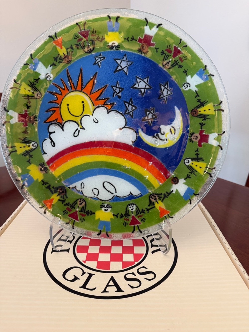 Peggy Karr Fused Glass Rainbow Plate 14”